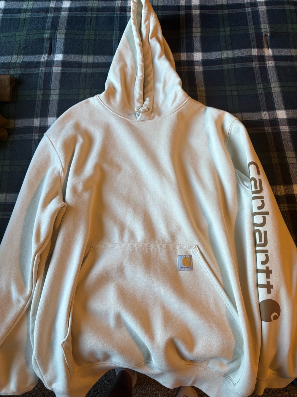 Carhartt Men’s Cream Hooded Sweatshirt with Sleeve Logo
